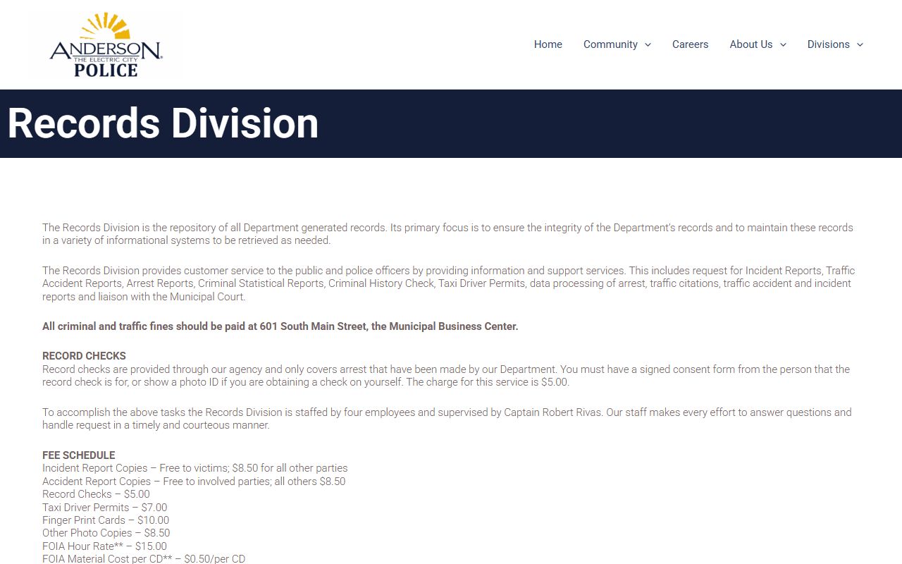 Anderson Police Department records division