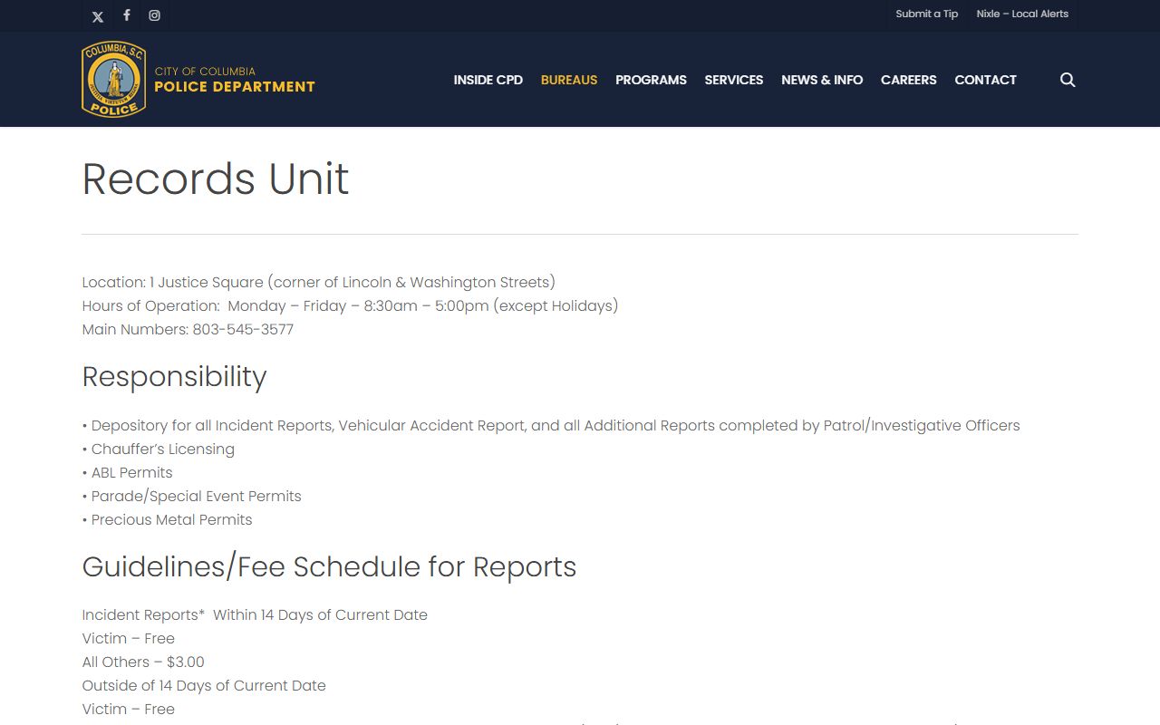 Columbia Police Department headquarters building