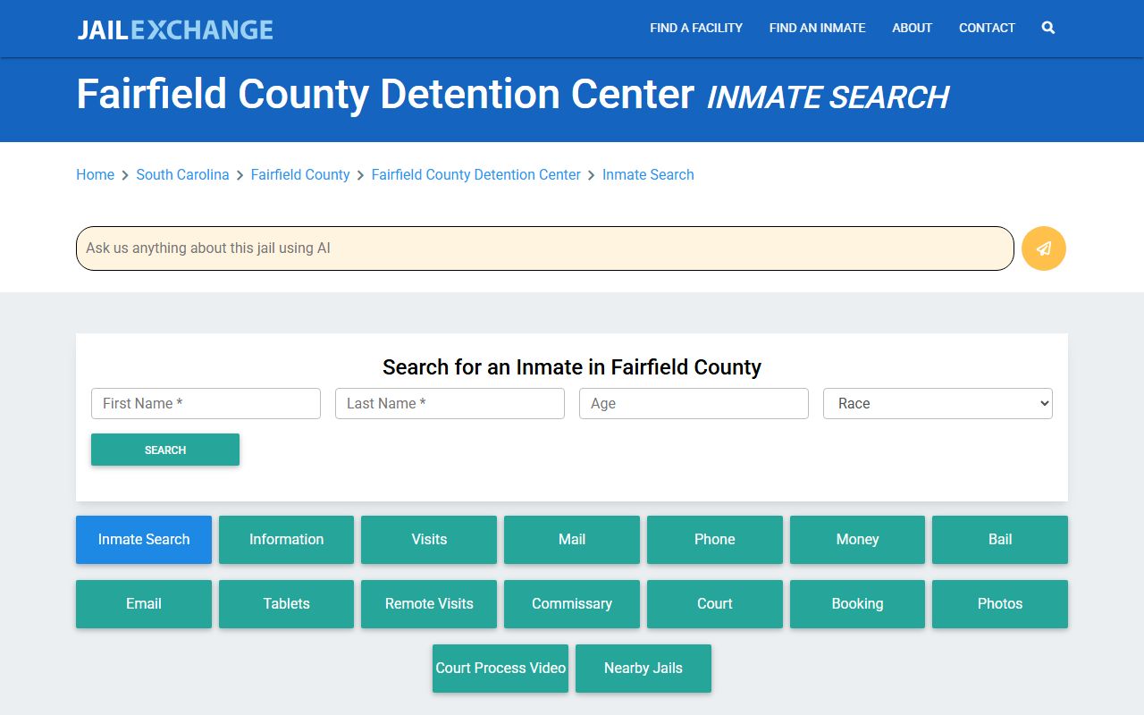 Fairfield County Detention Center inmate search and booking records