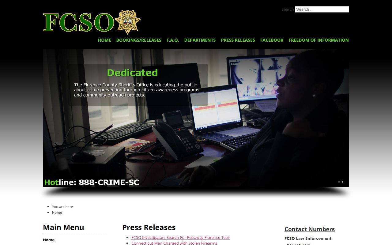 Florence County Sheriff's Office website and law enforcement services