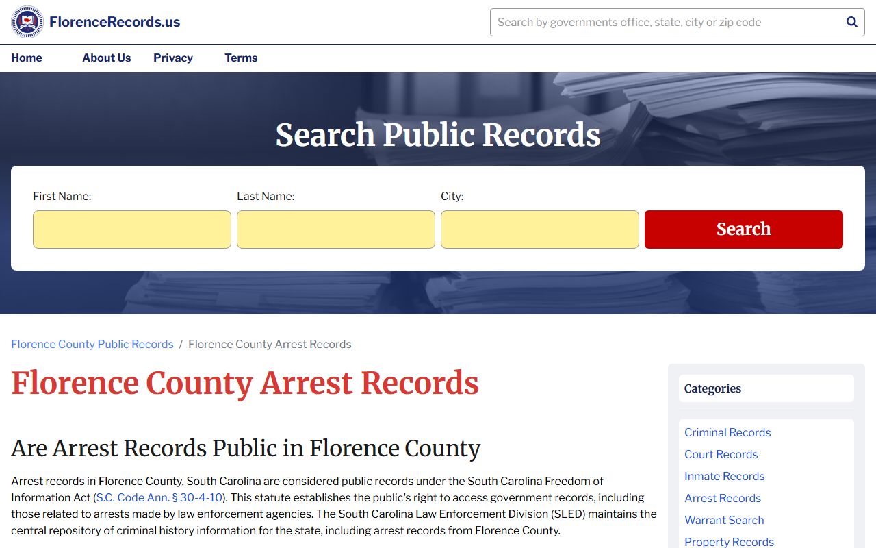 Florence County Detention Center inmate search and booking information