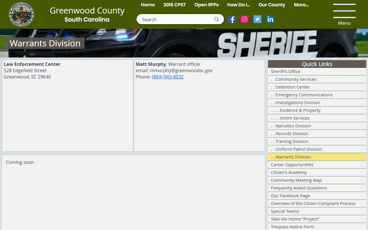Greenwood County Sheriff's Office warrants and services