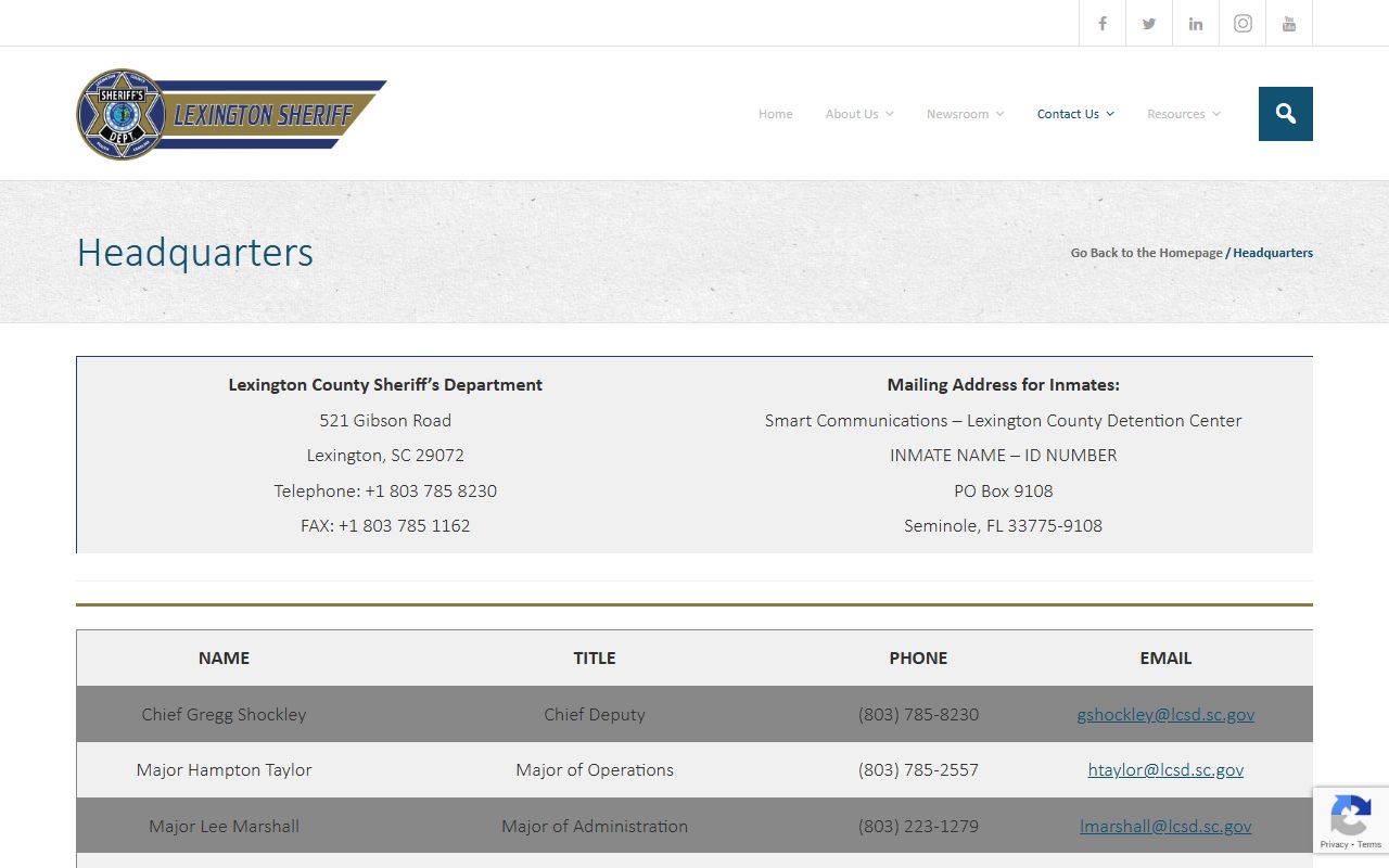 Lexington County online inmate search system