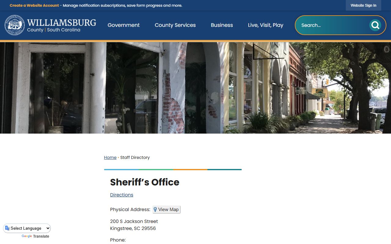 Williamsburg County government building and public services