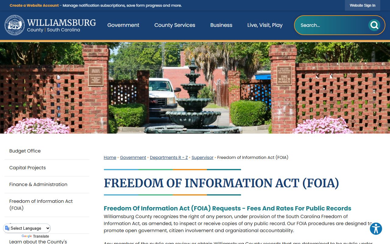 Williamsburg County public records and administrative offices