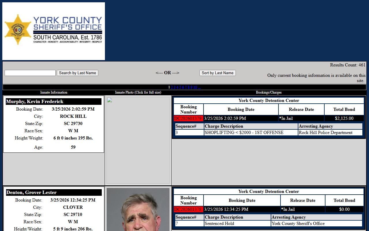 York County online inmate search portal